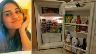אלונה רגב לצד המקרר שלה. צילום: גלעד ילון